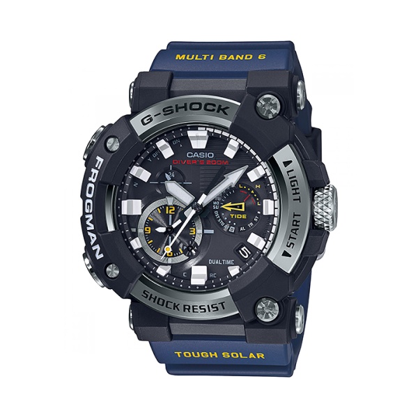 【CASIO G-SHOCK】FROGMAN蛙人太陽能藍芽電波職業潛水腕錶-黑x藍 GWF-A1000-1A2