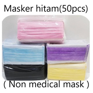 【經濟又實惠】Masker hitam 3 ply 4 ply 50pcs MASKER DEBU WARNA