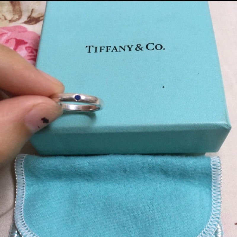 Tiffany&amp;Co 經典925天然藍寶石戒指（九月誕生石）
