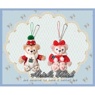Ariel's Wish日本東京迪士尼Duffy達菲熊Shelliemay雪莉玫聖誕節耶誕紅色斗篷款坐姿手機吊飾-絕版款