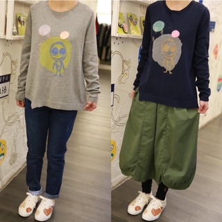 a la sha「全新、灰S」刺繡阿財針織🧶長袖上衣