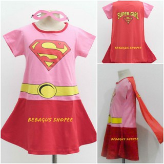 兒童超級英雄服裝連衣裙女童衣服 SUPERGIRL WONDER WOMAN 粉色翅膀面具