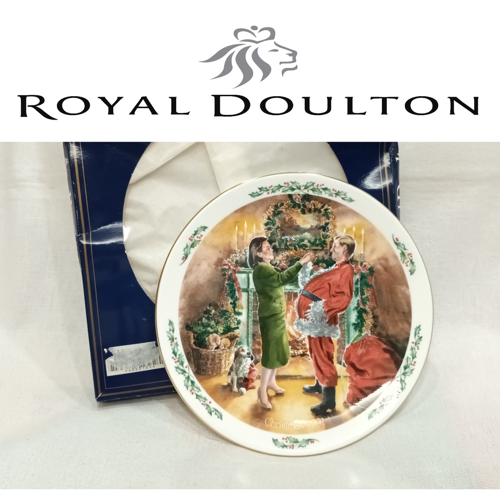 古董 英國皇家名瓷 ROYAL DOULTON 皇家道爾頓 限量發行 1991年 聖誕紀念盤 年度紀念盤 擺件