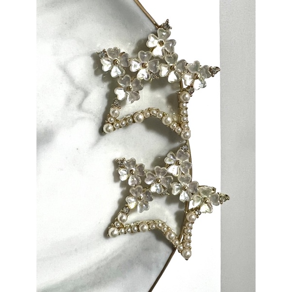 花的訊息(貝殼花珍珠）#韓國高工藝耳環#飾品 #星星