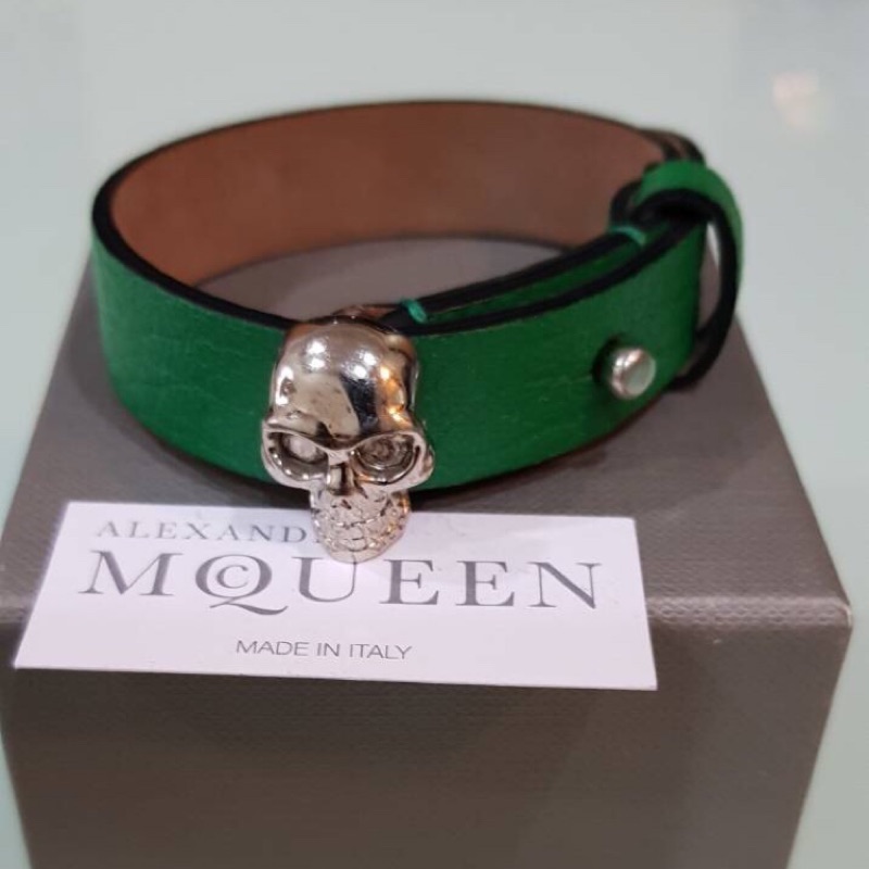Alexander McQueen綠skull皮手環（正品全新）