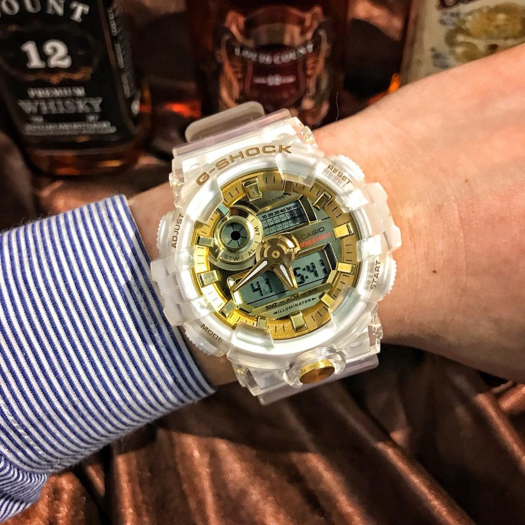 新款casio 卡西歐g Shock Ga 700 透明金35週年限定數字雙顯錶款運動手錶情侶手錶潛水錶 蝦皮購物