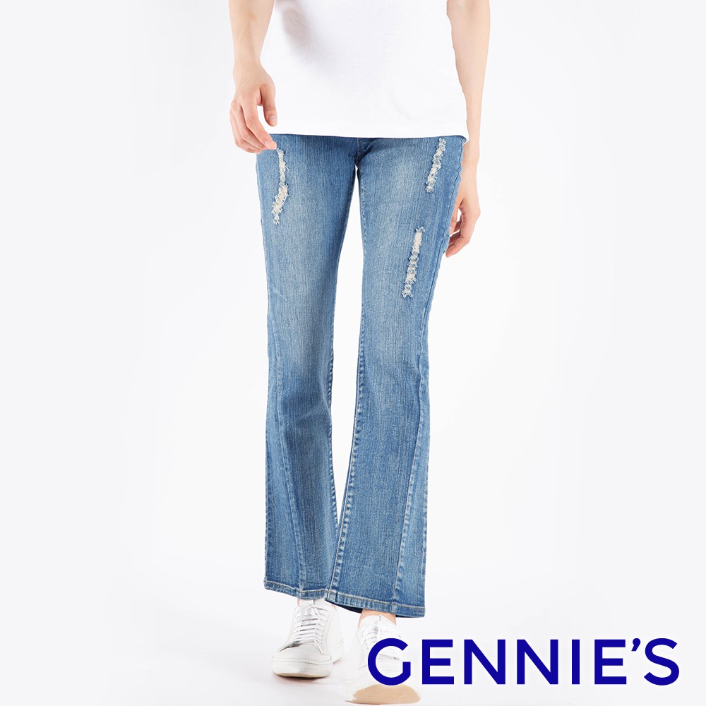 【Gennies 奇妮】個性刷白雪花牛仔褲-藍(T4F74)