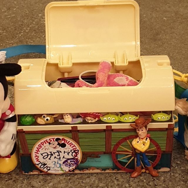 現+代 日本東京迪士尼樂園 海洋館 園區限定商品 玩具總動員 米奇大頭毛毛鏈包 達菲包 爆米花桶