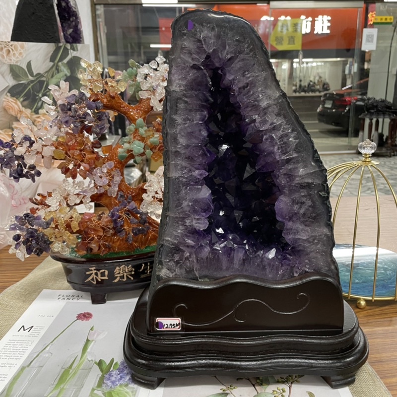 頂級巴西🇧🇷紫水晶洞 ESPa+✨12.75kg❤️共生黃磷鐵礦✨木型紫水晶洞 招財 招貴人