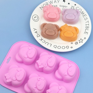 6 孔卡通熊矽膠蛋糕模具 DIY 巧克力模蠟燭肥皂模具蛋糕裝飾模具蒸麵包模具 DIY 烘焙工具