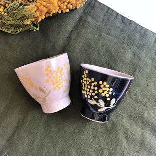波佐見燒．含羞草圓舞曲湯吞180ml ｜夫妻對杯茶杯 湯吞 金合歡 新婚喬遷 杯子 茶杯 含羞草 對杯 ミモザ 湯呑