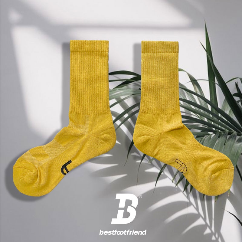 BEST FOOT FRIEND - BF22008-YE 素面純色 BFF 中筒襪 / 小腿襪 (芥黃色) 化學原宿