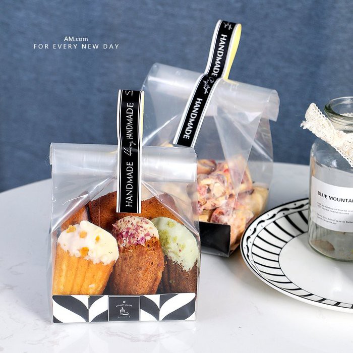 AM好時光【G314】日式甜品店透明直立包裝袋❤西點麵包餐包袋 烘焙手工餅乾包裝盒 牛軋糖常溫磅蛋糕瑪德蓮 點心手提袋組