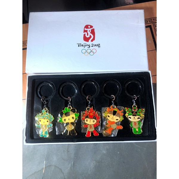 絕版2008北京奧運吉祥物福娃紀念鑰匙圈一組/“ 貝貝 ”、“ 晶晶 ”、“ 歡歡 ”、“ 迎迎 ”、“ 妮妮