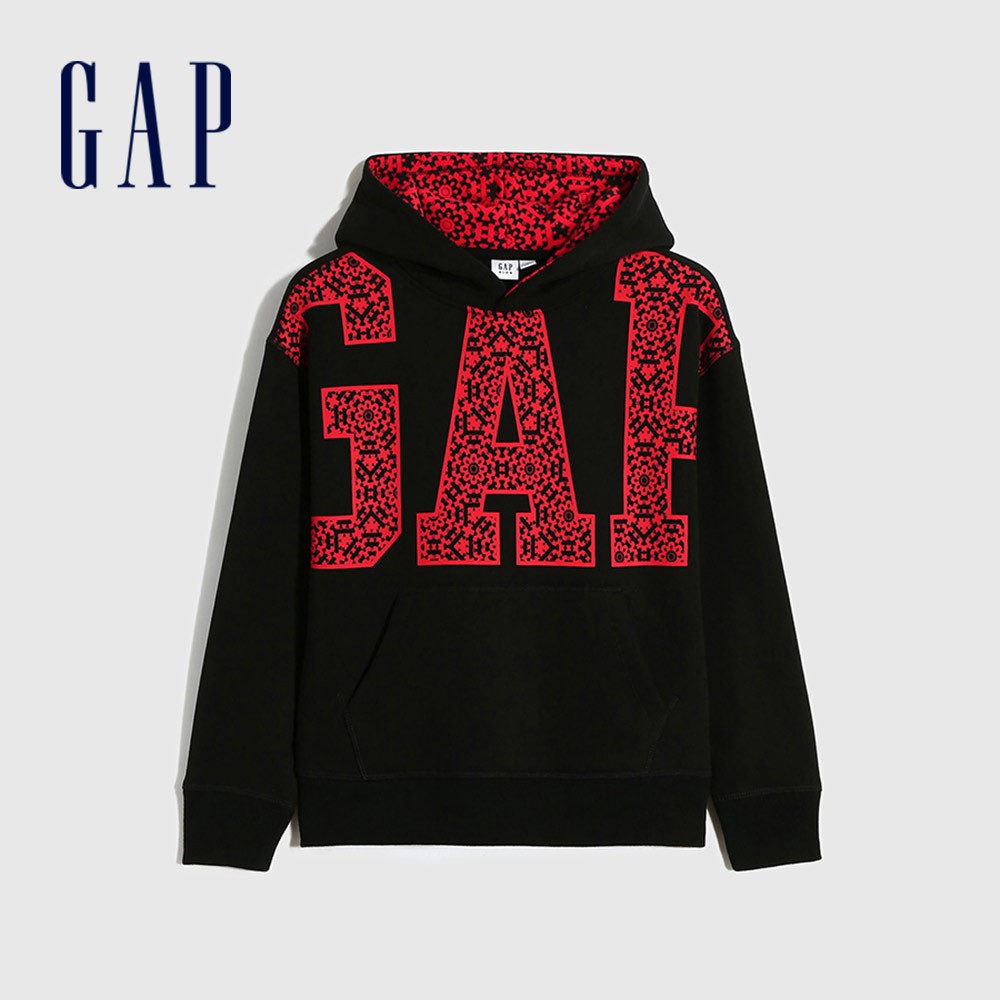 Gap 男童裝 Logo帽T 碳素軟磨系列-黑色(656231)