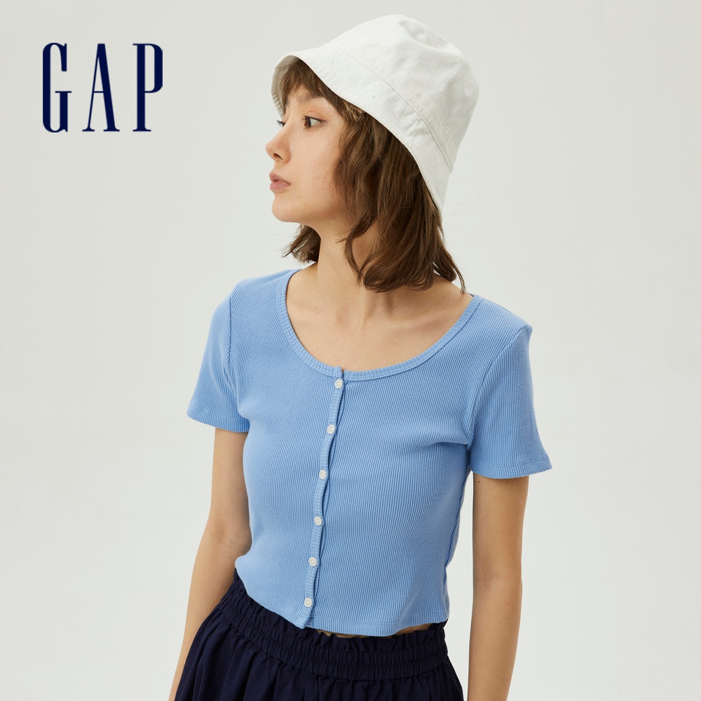 Gap 女裝 羅紋針織修身短袖T恤 女友T系列-藍色(850744)