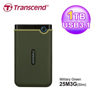 Transcend 創見 1TB 薄型行動硬碟 TS1TSJ25M3G 軍綠 現貨 廠商直送