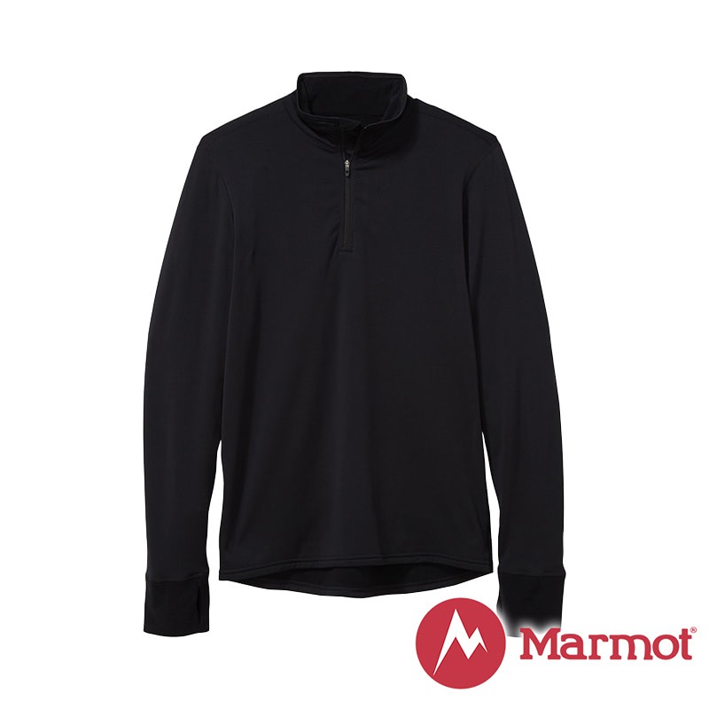 【Marmot】男 Polartec半門襟防曬抑味彈性長袖排汗衣『黑』82120