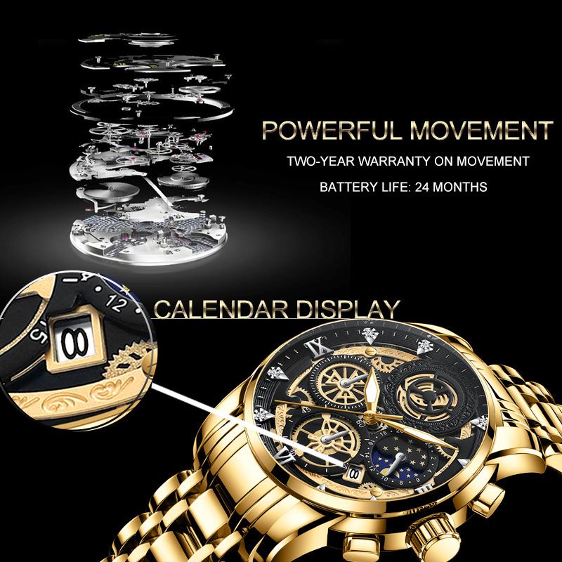 2022年新款日月星辰男士手錶鏤空行事曆非機械陀飛輪石英防水手錶