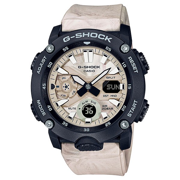 【CASIO】G-SHOCK 米白大理石紋路雙顯款 GA-2000WM-1A 台灣卡西歐公司貨