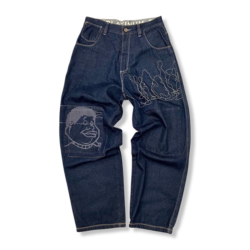 派駁古著/ VTG 90s Platinum Fubu Old School Baggy Jeans 👤刺繡牛仔褲