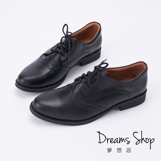 DREAMS SHOP MIT真皮減壓復刻雕花平底德比鞋 黑色【RL168-21】大尺碼女鞋37-45