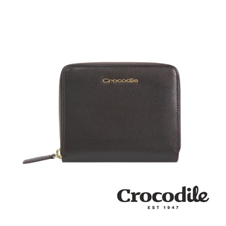 Crocodile 鱷魚皮件 短夾 真皮拉鍊 錢包 壓釦零錢 10卡 Naturale4系列 0103-10602-深咖