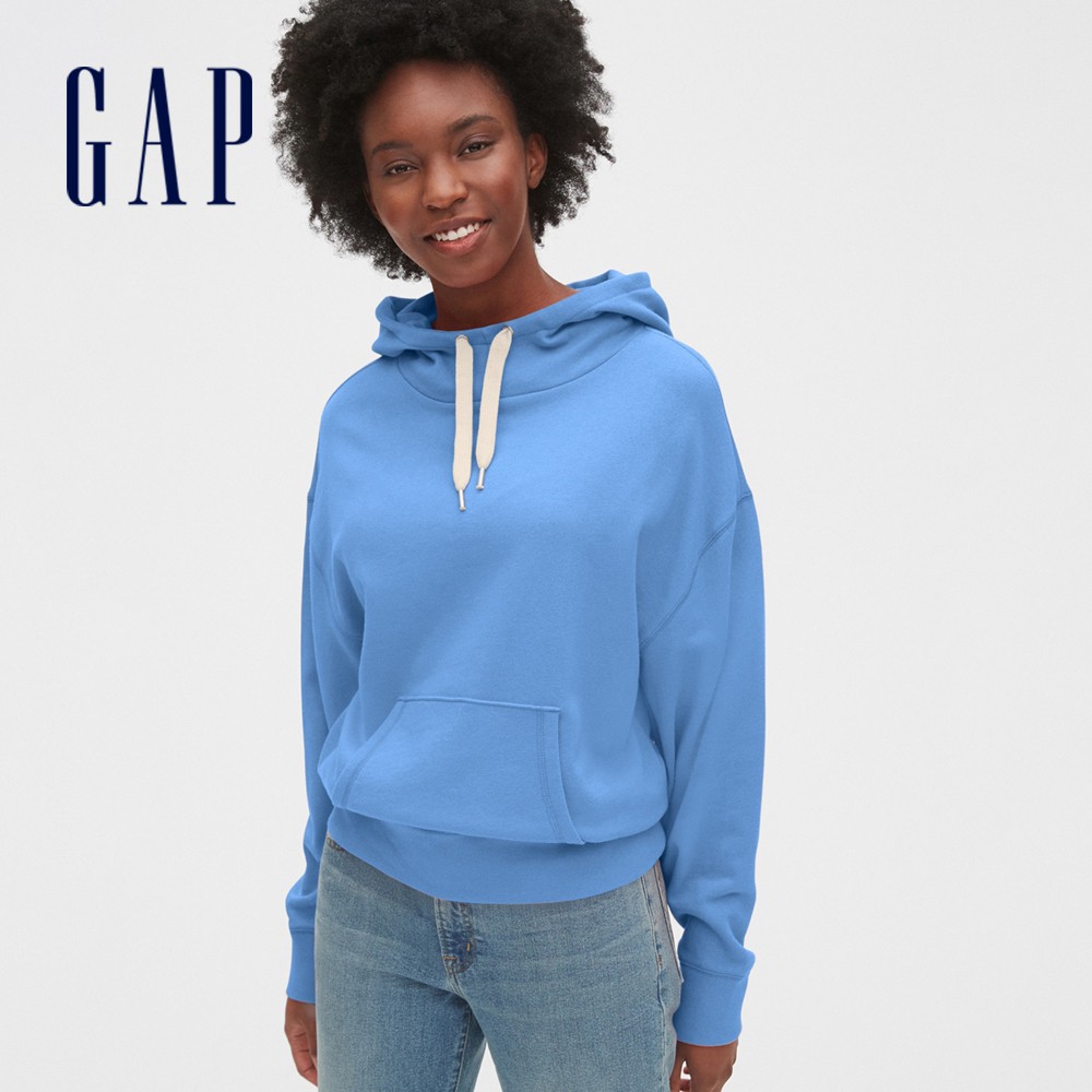 Gap 女裝 素色縮口抽繩帽T-花藍色(525951)
