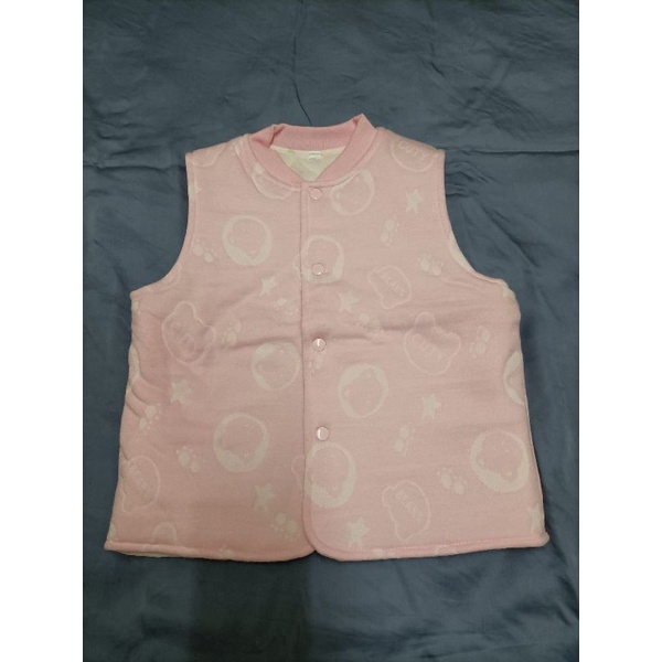Combi代工廠，全新背心，可兩面穿，緹花夾棉，粉+兔，3-4歲，100cm