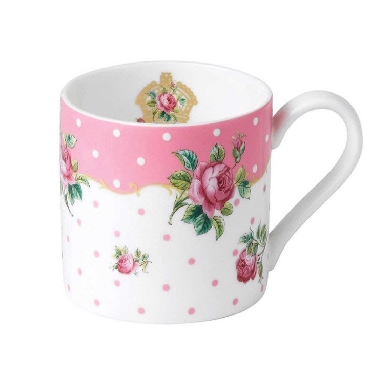 英國百年餐瓷 ROYAL ALBERT 浪漫粉色鄉村玫瑰花朵點點細骨瓷馬克杯