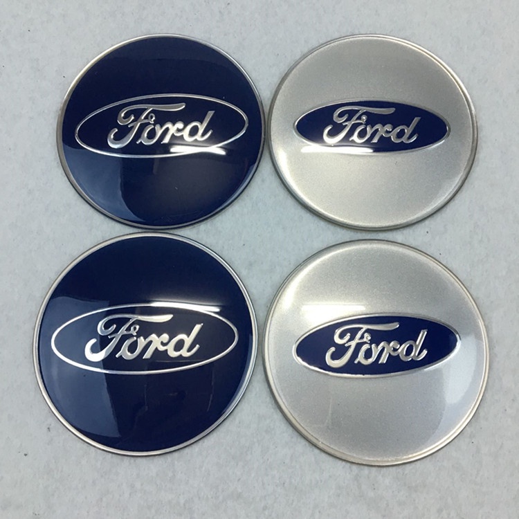 4 件/套 65 毫米輪轂中心蓋貼紙適用於福特標誌輪胎中心輪轂蓋徽章輪轂蓋標誌銀藍色