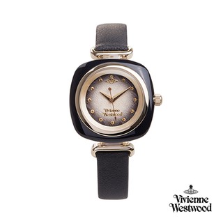 【Vivienne Westwood】冷艷黑晶真皮腕錶_W-VW-002