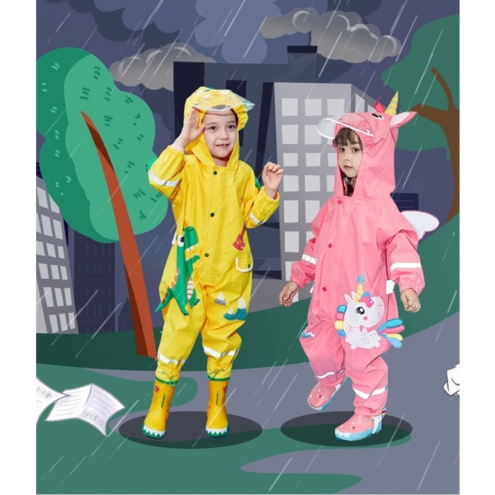 🔅現貨+預購 【Lemonkid檸檬寶寶】 兒童雨衣 連身雨衣 男童女童 幼兒園 恐龍 獨角獸 鯊魚 星星兔 附收納袋
