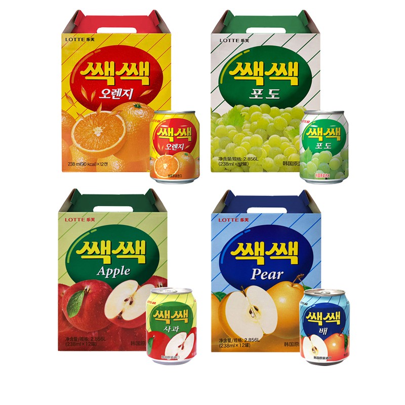 【蝦皮特選】韓國Lotte 樂天果汁禮盒 橘子/葡萄/蘋果/水梨果汁(238ml*12罐)