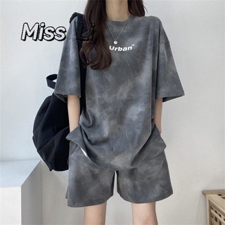 「Miss  Li」短袖t恤 短褲女 運動套裝 兩件套 夏季 時尚 休閑 運動服 寬松 情侶裝 女生衣服