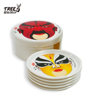 【Treewalker】臉譜杯墊組 (隔熱墊.廚房用品.桌巾.餐墊.保溫杯墊) 六個整組 三國戲曲