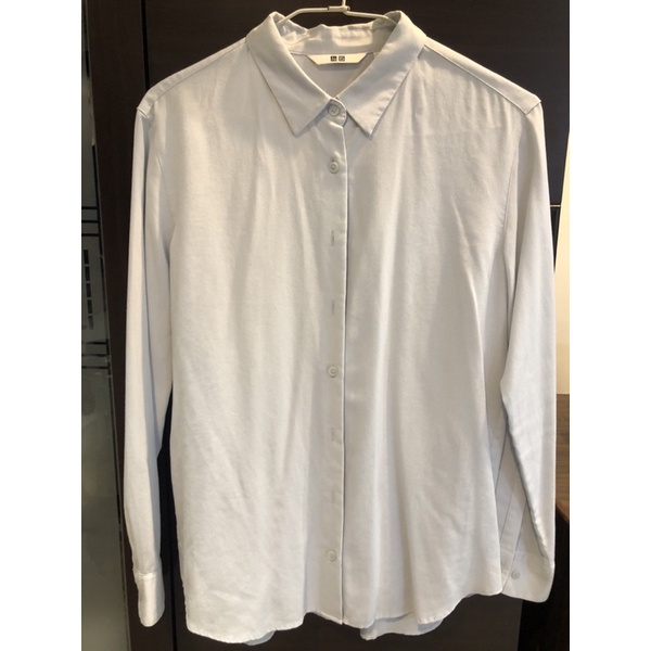 Uniqlo 嫘縈長袖襯衫(S)/白&淺藍