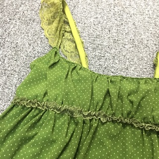 🎈VK私房推薦🎈9成新綠色蕾絲肩帶高腰韓版小洋裝