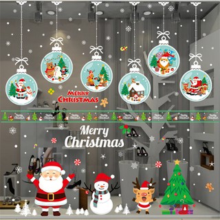 五象設計 壁貼 聖誕樹聖誕老人與麋鹿靜電貼紙牆貼商場店鋪櫥窗戶耶誕節玻璃貼畫