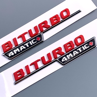 適用於梅賽德斯奔馳 BITURBO 4MATIC+ Red Plus 汽車造型擋泥板徽章 Doulbe Turbo 貼紙