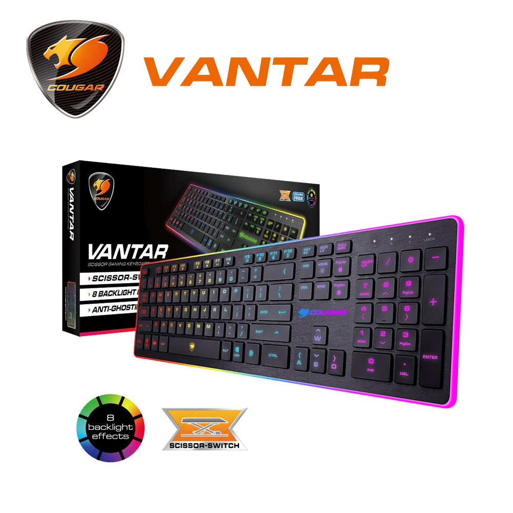【COUGAR 美洲獅】VANTAR 剪刀腳電競鍵盤 電腦鍵盤 RGB鍵盤