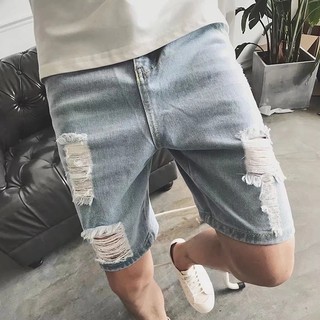 LARGE STORE 街頭潮流刷破修身牛仔短褲 工作短褲 潮流短褲 男生短褲 男生牛仔褲(SF01)