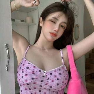 藍莓優格🍓純慾系小碎花蕾絲邊吊帶上衣
