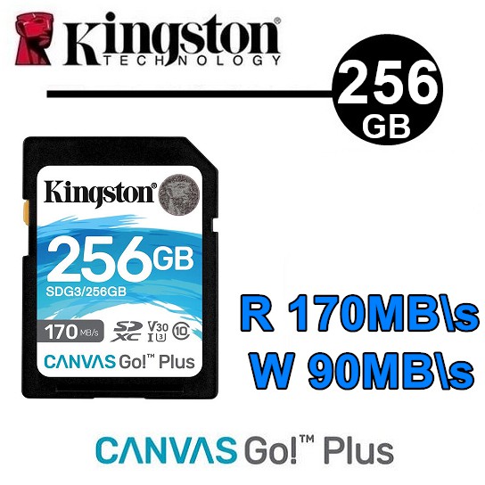 Kingston 金士頓 Canvas Go!Plus SD 256G SDXC V30 記憶卡 170MB