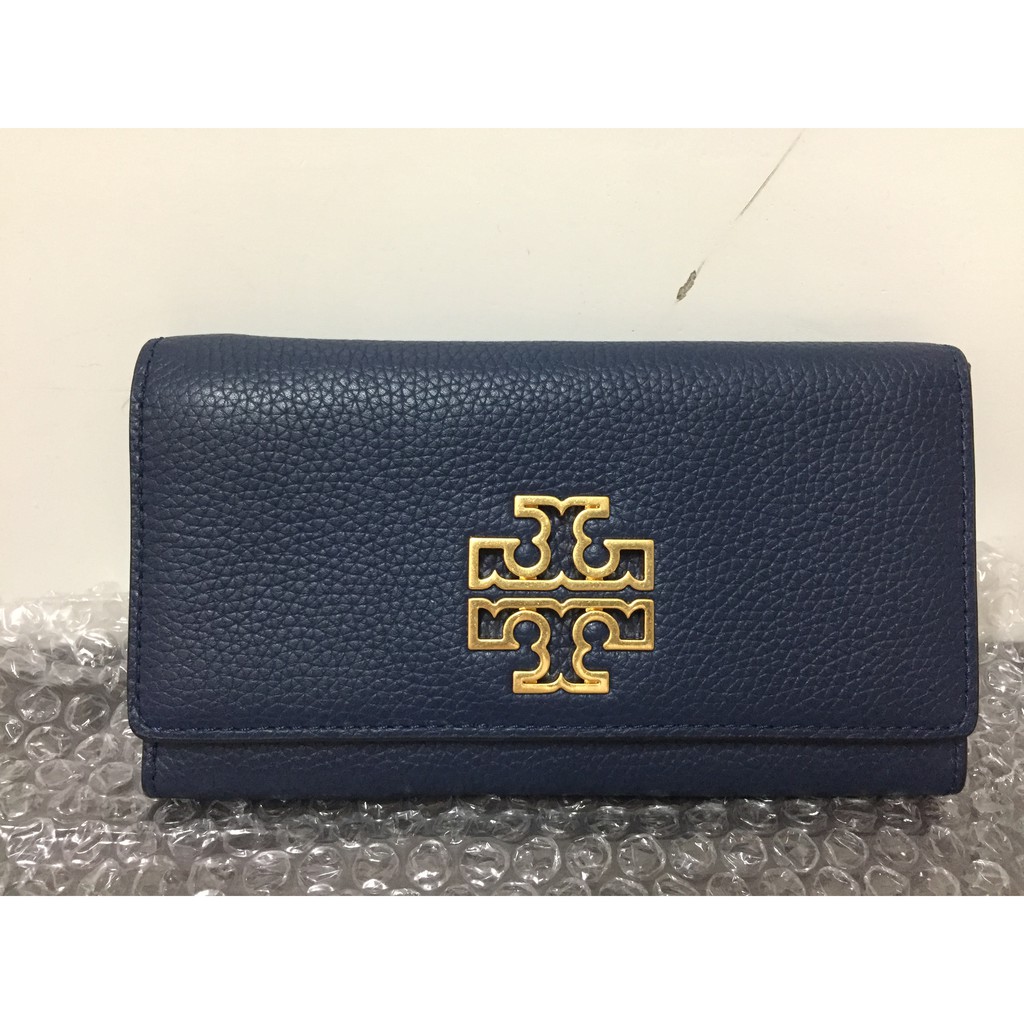 TORY BURCH Britten Smartphone 掀蓋式手拿長夾大金LOGO-藍色 全新