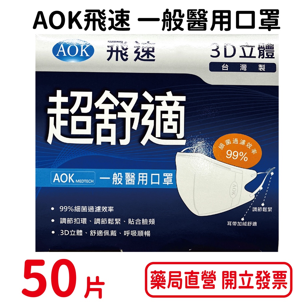 AOK飛速超舒適 3D立體醫用口罩 50入/盒 立體口罩 醫用口罩 拋棄式 台灣製