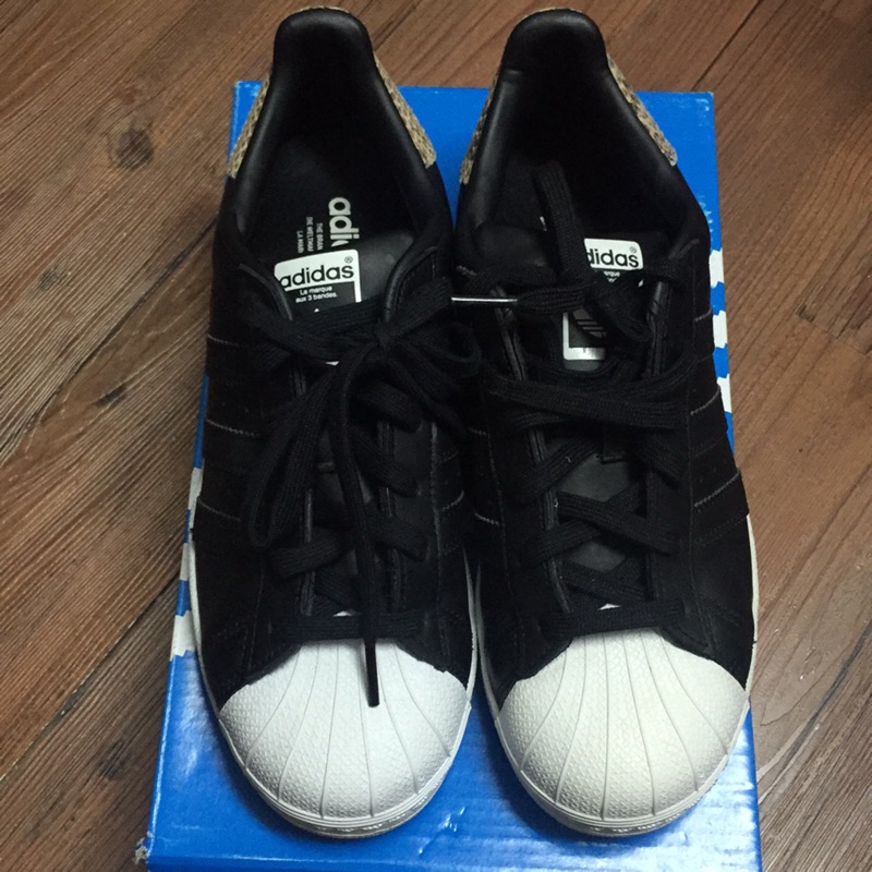 愛迪達adidas黑色拼豹紋貝殼鞋24.5