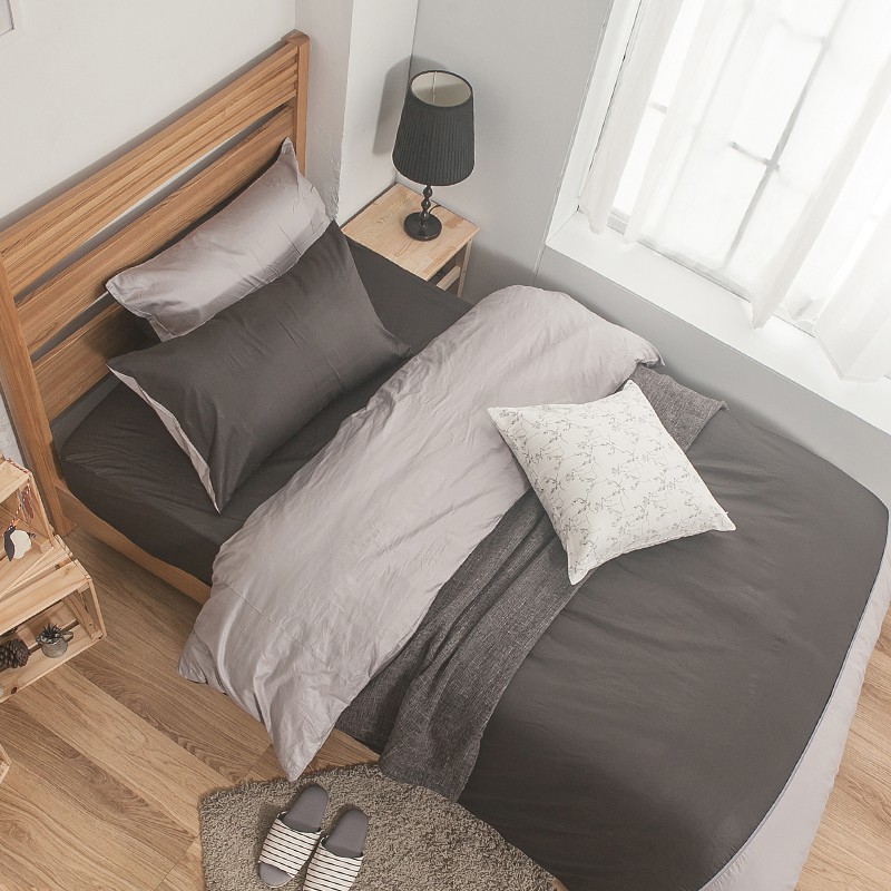 戀家小舖 台灣製床包 單人床包 薄被套 床單 雙色灰 100%精梳棉 床包被套組 含枕套 簡單生活 經典 素色