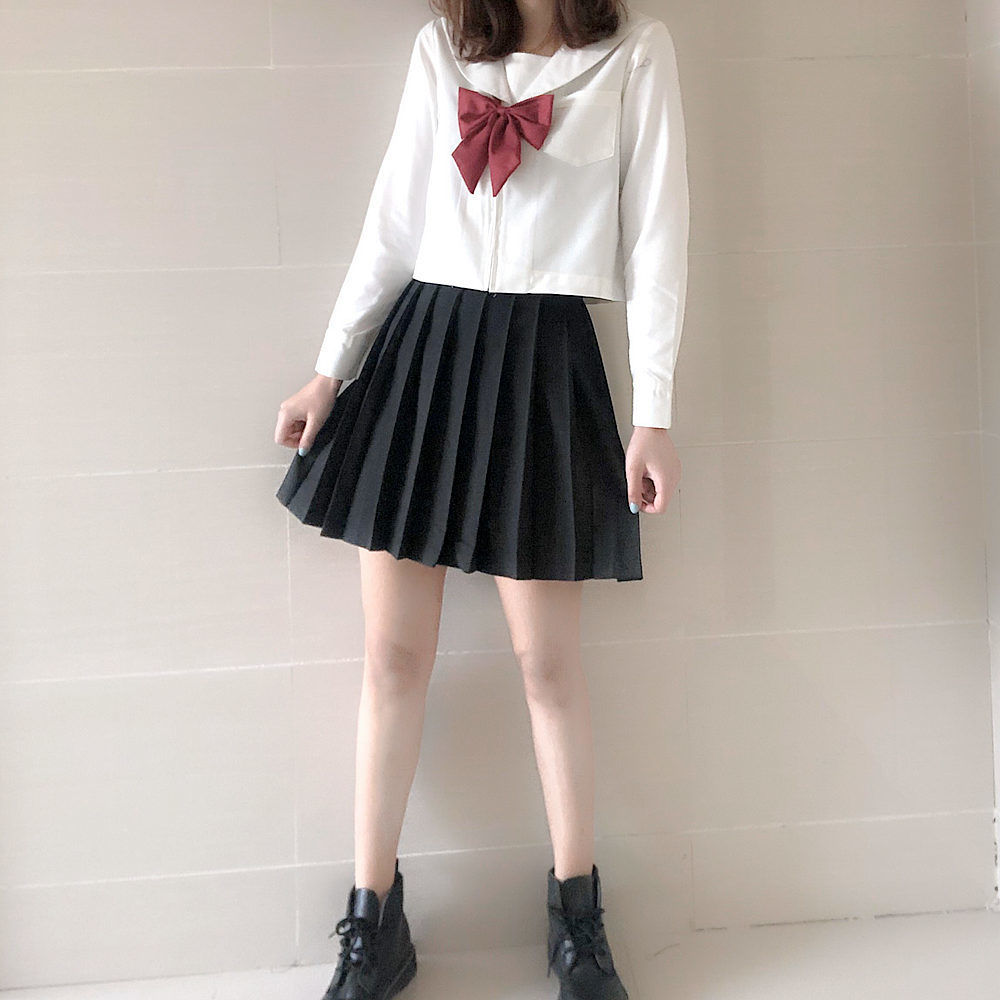 原創設計 Jk制服裙正版關西襟白無本基礎款水手服學院風套裝夏服短袖中間服高校生水手服學生制服套裝 蝦皮購物