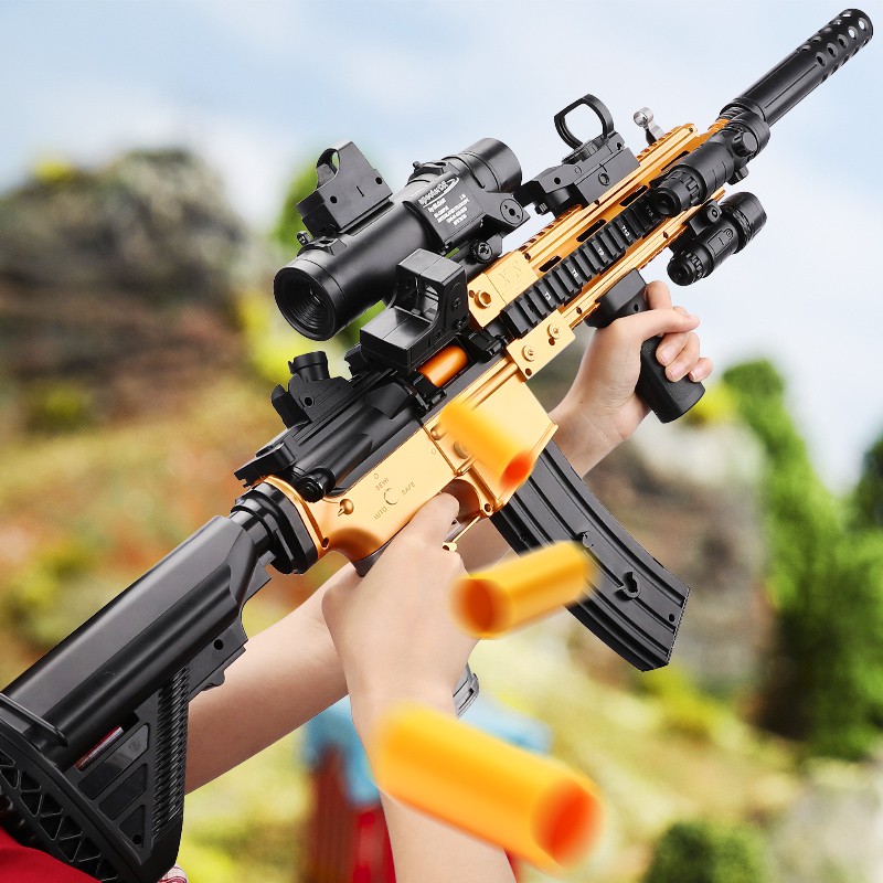 拋殼M416兒童玩具軟彈槍連發電動仿真男孩突擊步手自一體可以發射